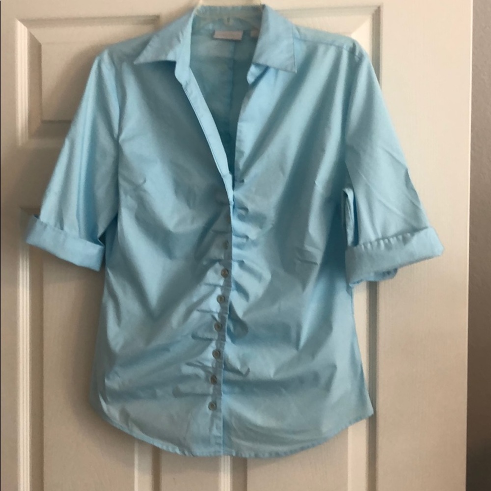 COPY - Button down light blue stretch blouse
